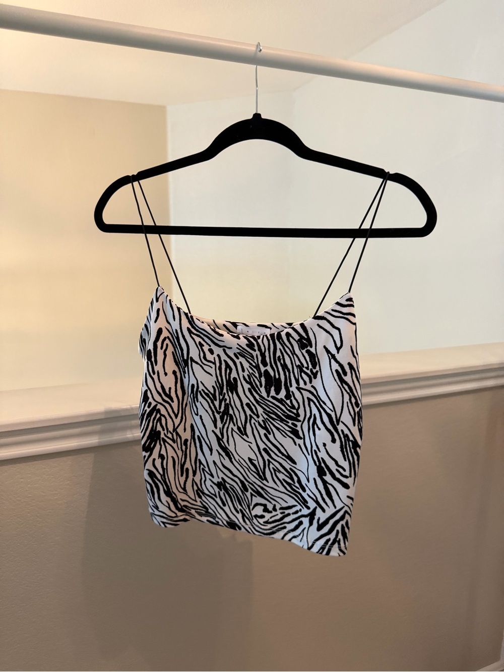 Leith Black & White Zebra-Print Cowl Neck Cami